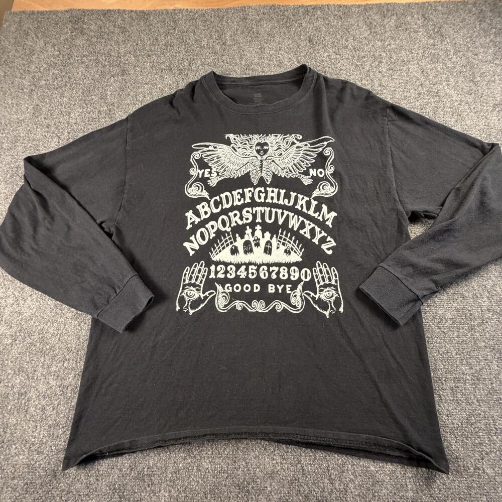 Hanes Mens Ouija Board Graphic Long Sleeve T-Shirt Black XL Heavyweight Cotton